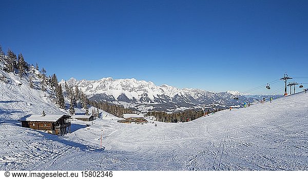 Ski area Reiteralm with view to the Dachstein massif  Schladming  Styria  Austria  Europe