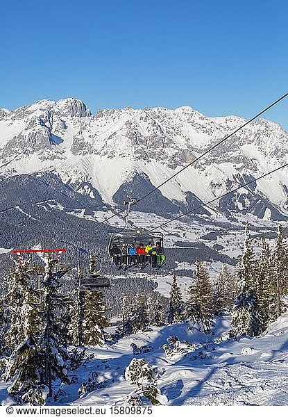 Ski area Reiteralm with view to the Dachstein massif Schladming Styria Austria Europe