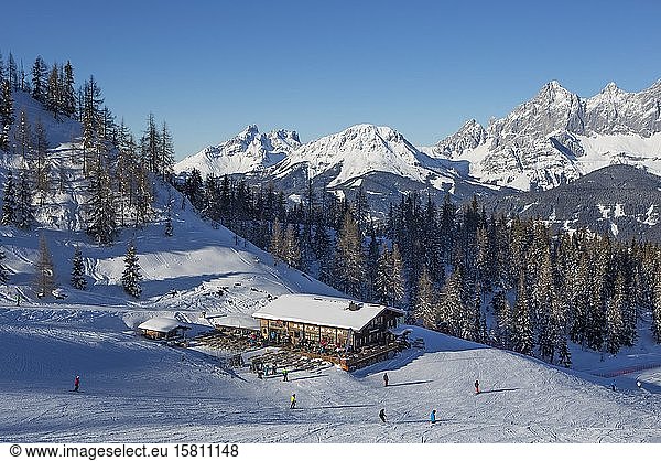 Ski area Reiteralm with view to the Dachstein massif  Schladming  Styria  Austria  Europe