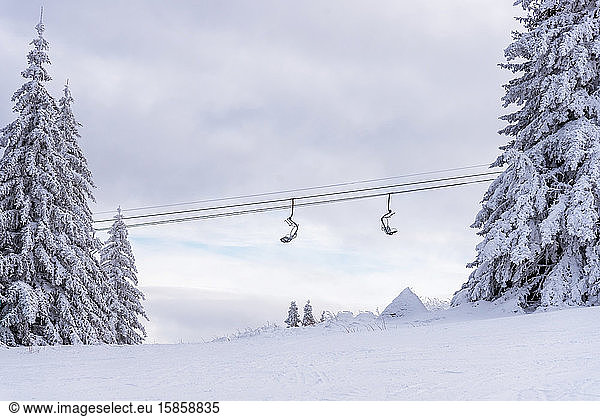 Ski lift against sky. Bulgaria ski resort.