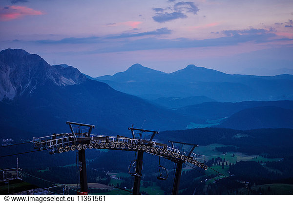 Ski lift and snow capped mountains  Austria