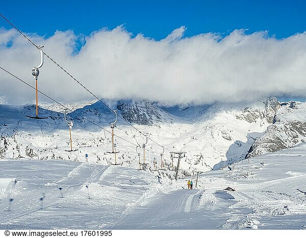 Ski lift in the Tauplitzalm ski area  Styria  Austria  Europe