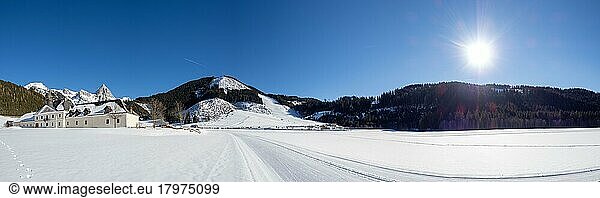 Ski slope and cross-country ski trail  Kaiserau ski area  Gesäuse National Park  Styria  Austria  Europe