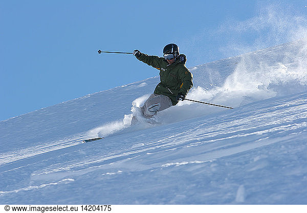 Skier in freeride  Pila  Valle d´Aosta  Italy  Europe