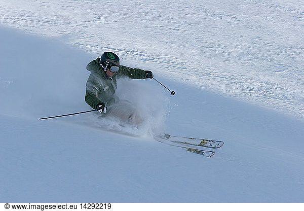 Skier in freeride  Pila  Valle d´Aosta  Italy  Europe