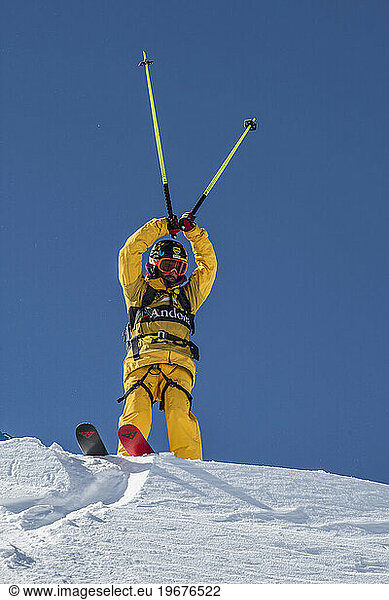 Skier signaling the judges he is ready