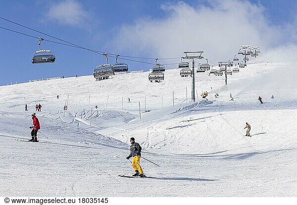 Skiing area Feldberg  ski lift  skier  Black Forest  Baden-Württemberg  Germany  Europe