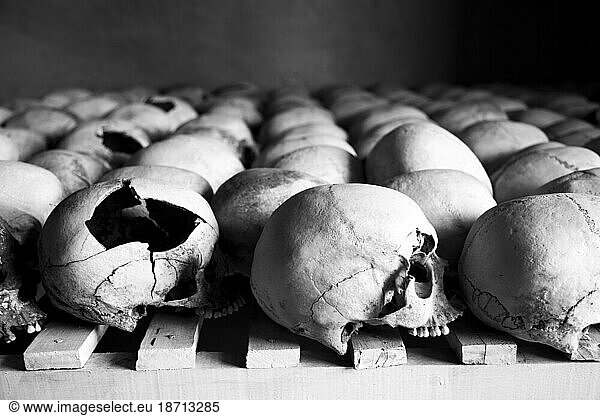 Skulls are lined up at the Murambi Genocide Memorial outside of Gikongoro in southern Rwanda.