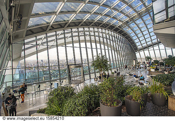 Sky garden with the skyline of london on the background