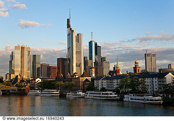Skyline of Frankfurt and Main River in the early morning