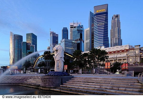 Skyline  Skylines  Beleuchtung  Licht  Statue  Merlion  Singapur