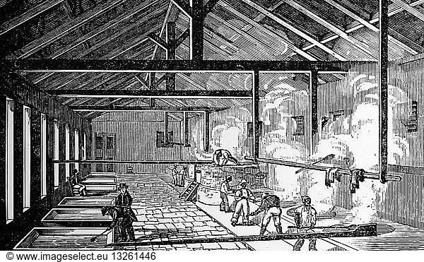 Slave labour working in a sugar boiling house. West Indies. 1833