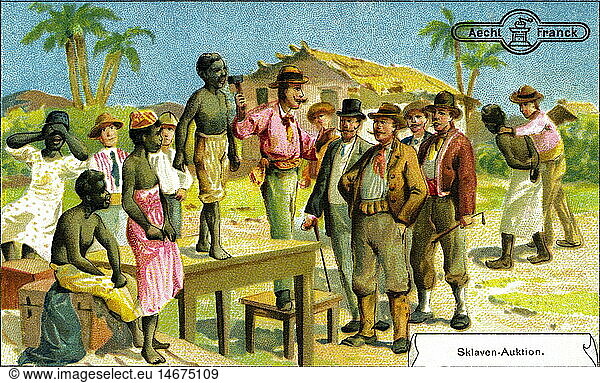 slavery  slave market in the United States of America  collection cards of Aecht Franck  Germany  circa 1905  historic  historical  auction  auctions  public sales  slave trade  human trafficking  trafficking in human beings  1850  19th century  colonialism  imperialism  human right  human rights  people  1900s  20th century