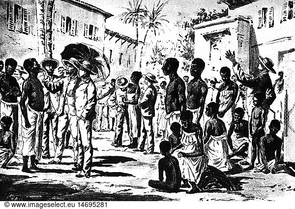 slavery  slave trade  slave market on Cuba  wood engraving  1896
