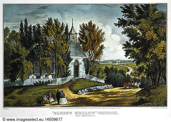 Sleepy Hollow Church  New York  USA  Currier & Ives  Lithograph  1867