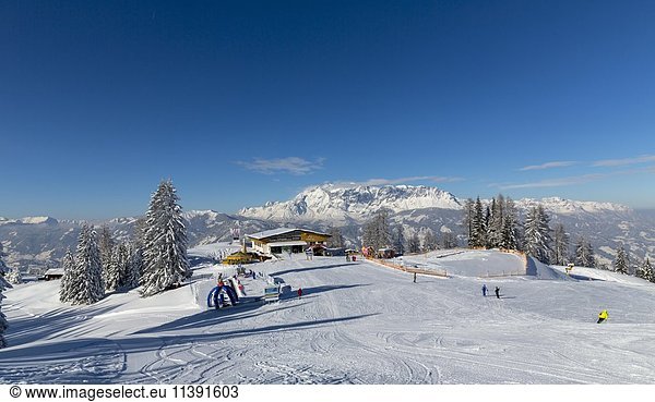 Slope with gondola station  ski region Alpendorf  Geisterberg  Ski Amadé  St. Johann im Pongau  Salzburg State  Austria  Europe