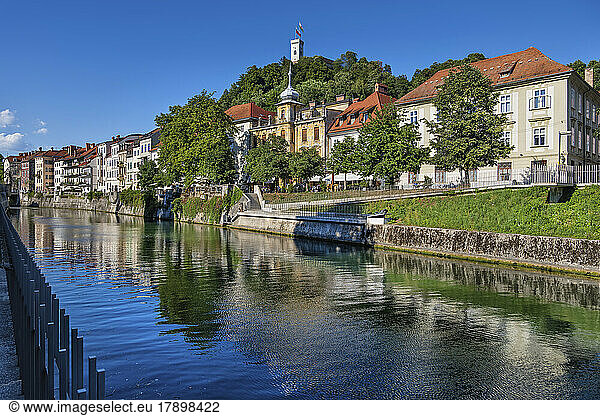 Slovenia  Ljubljana  Old town buildings standing along Ljubljanica river