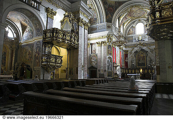 Slovenia. Ljubljana. The Ornate interior of Saint Nicholas Cathedral.