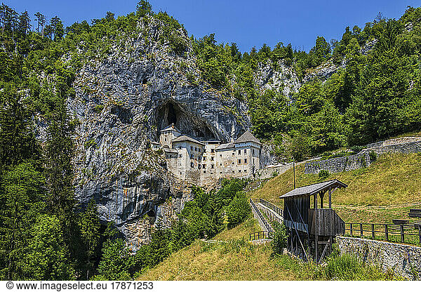 Slovenia  Predjama  Predjama Castle and surrounding landscape
