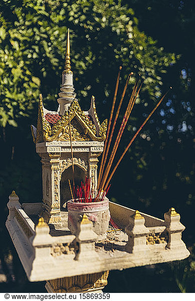 Small Hindu shrine and incense  Phimeanaka; Angkor  Cambodia