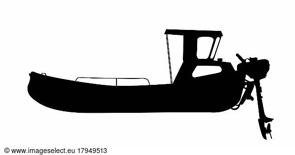 Small motor ship  boat silhouette over white background