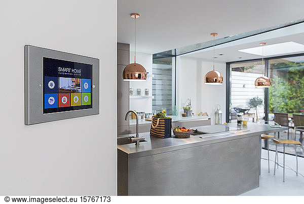 Smart home navigation system on wall in kitchen