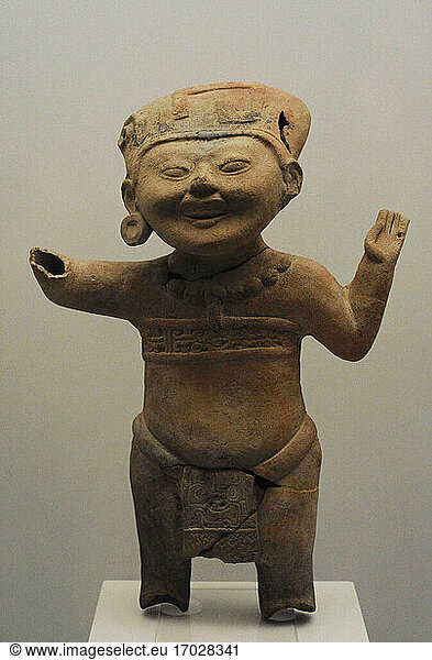 Smiling human figure. Ceramics. El Tajin culture. Remojadas Phase  Superior II. Middle and Late Classic Period (400-900 AD). Mexico  Gulf Coast. Museum of the Americas. Madrid  Spain.