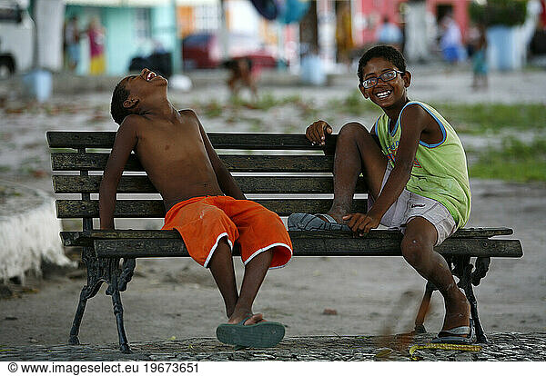 Smiling kids at Arraial d'Ajuda  Bahia  Brazil.