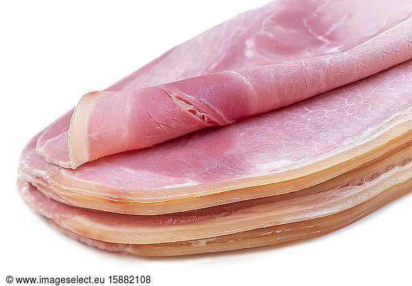 Smoked fresh ham slice on white background