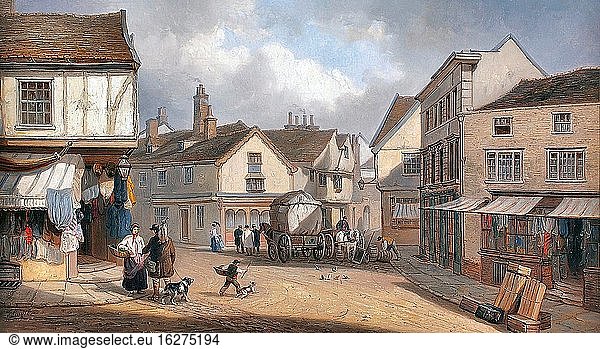 Smythe Thomas - eine belebte Straßenszene Ipswich - Britische Schule - 19. Jahrhundert.