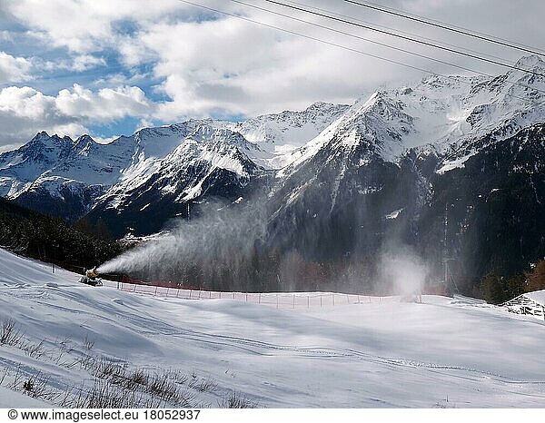 Snow cannon  ski slope  Bormio  Sondrio  Lombardy  Italy  Europe