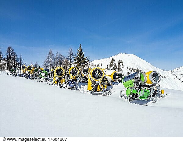 Snow cannons on a ski slope  Tauplitzalm  Styria  Austria  Europe