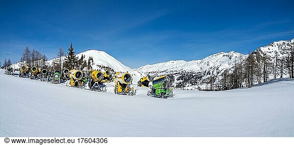 Snow cannons on a ski slope  Tauplitzalm  Styria  Austria  Europe