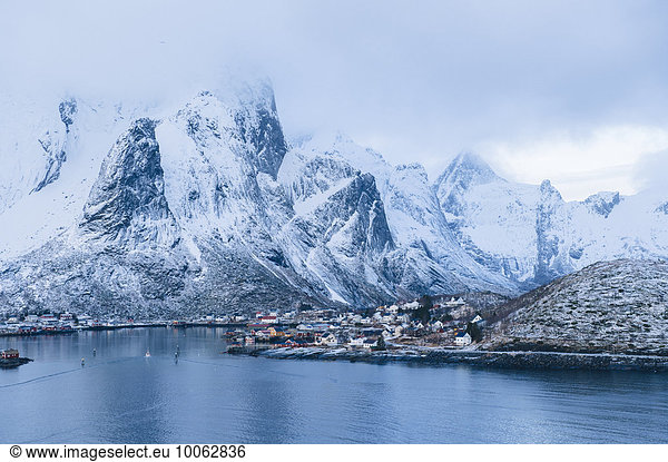 Snow capped mountains  Reine  Lofoten  Norway