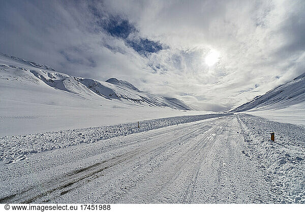 snow covered main road in Iceland