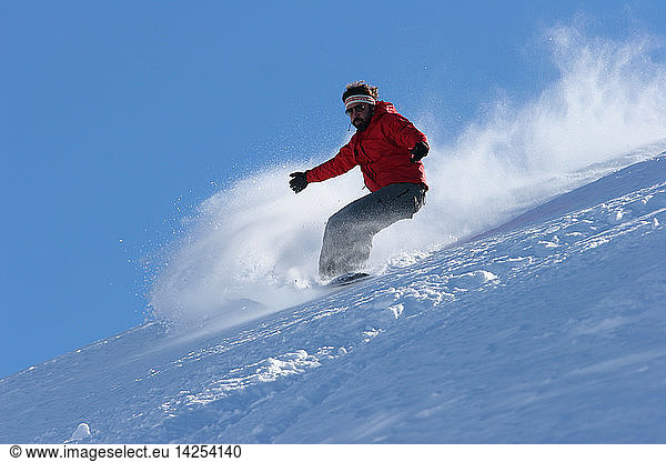 Snowboarder in freeride  Pila  Valle d´Aosta  Italy  Europe