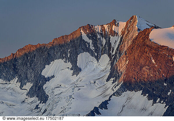 Snowcapped Hochfeiler mountain at dusk