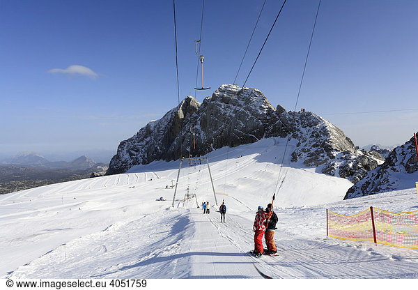 Snowmobile on the Schladming Glacier view of Mt Koppenkarstein Dachstein Range Styria/Upper Austria Austria Europe