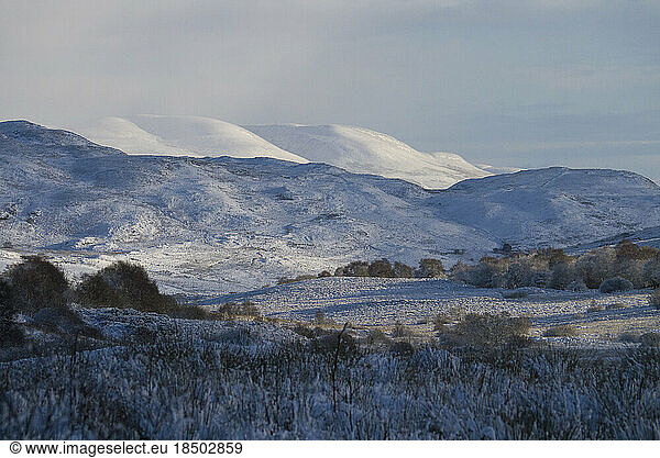 Snowy mountainous scene in the Scottish Highlands of Sutherland