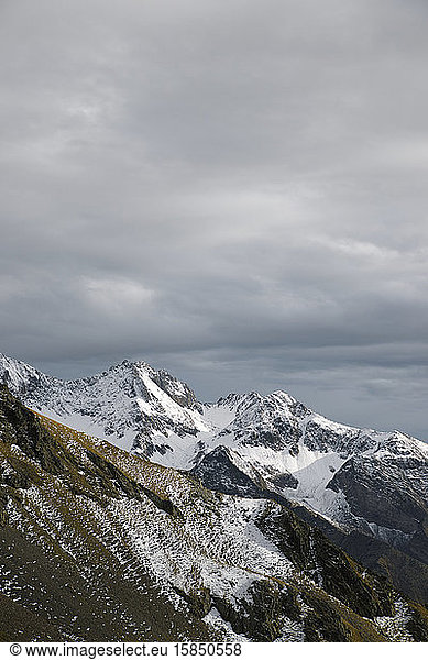 Snowy peaks in Tena Valley  Huesca Province  Aragon in Spain.