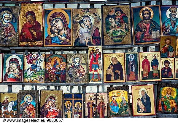 Sofia  Bulgaria. Jumble sale market near the Alexander Nevski Cathedral  down town Sofia  where handmade religious icons and images are sold to the public.