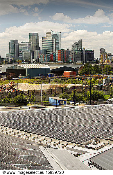 Solar thermal and solar PV panels on the roof of the Crystal building
