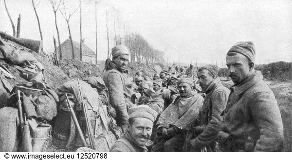 Soldiers of a French Zouave regiment between Lizarne and Boesinghe  Belgium  24 April 1915. Artist: Unknown