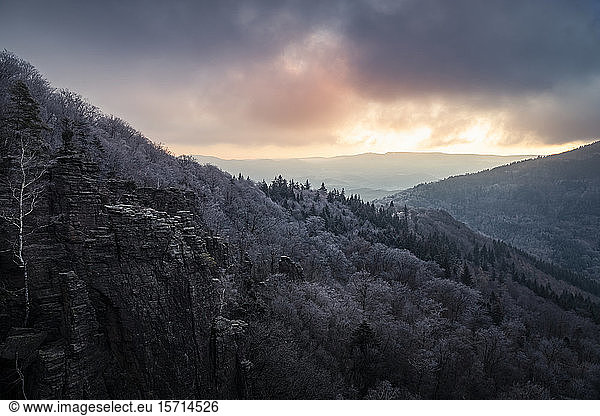 Sonnenaufgang am Battert Rock im Winter  Baden-Baden  Deutschland