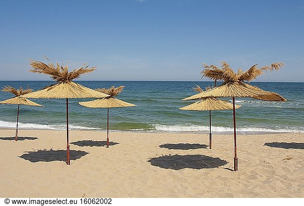 Sonnenschirme am Strand  Kurort St. Konstantin und Helena  Provinz Varna  Bulgarien  Europa