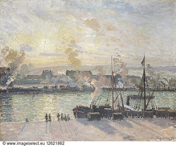 Sonnenuntergang  Hafen von Rouen  (Dampfschiffe)  1898. Künstler: Camille Pissarro.