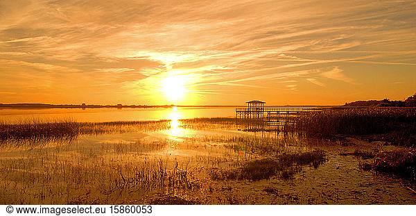 Sonnenuntergang im Twin Oaks-Schutzgebiet bei Kissimmee  Florida.