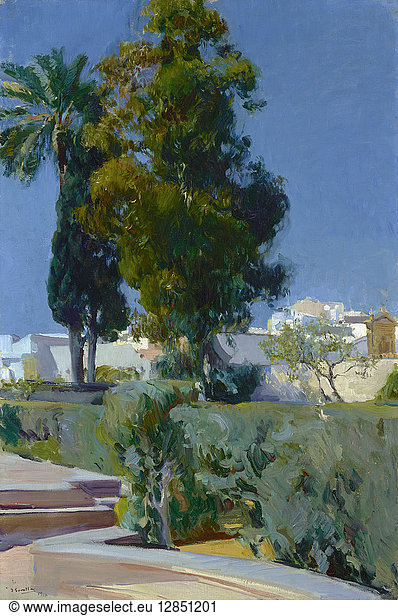 SOROLLA: ALCAZAR  1910. 'Corner of the Garden  Alcazar  Sevilla.' Oil on canvas by Joaquin Sorolla y Bastida  1910.
