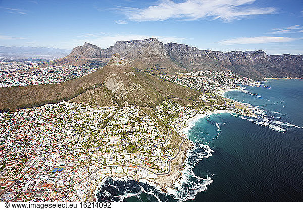 South Africa  Cape Town  Aerial view of city on island