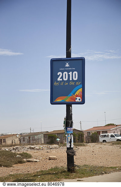 South Africa  Garden Route  Port Elizabeth  Football championship themed poster on street lamp  New Brighton